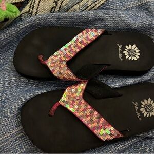 Yellow Box flip flops with Pink Sequins